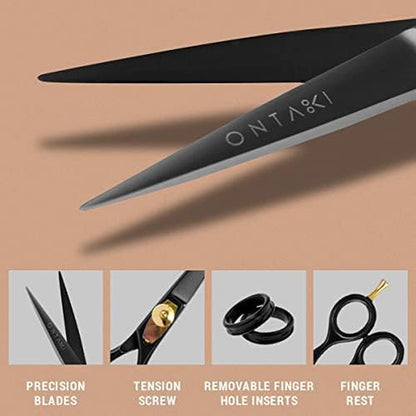 Japanese Steel Beard & Hair Trimming Scissors - 5.5 In, Black - Finger Rest & Tension Knob for Hair & Mustache Scissors - Alloy Steel for Mustache Kit