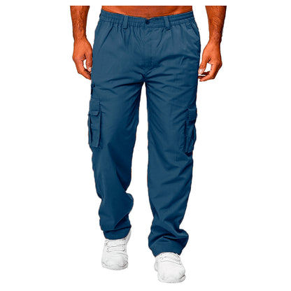 Men'S Casual Multi-Pocket Loose Straight Cargo Pants