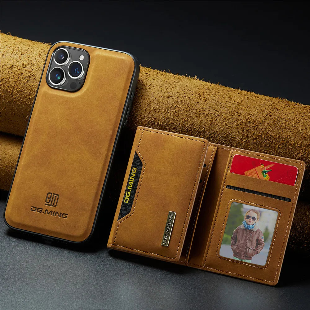 2 in 1 Detachable Magnetic Leather Case for Iphone 17 Pro Max 17 Air 16 16E 15 14 13 12 11 Wallet Cover Cards Holder Pocket