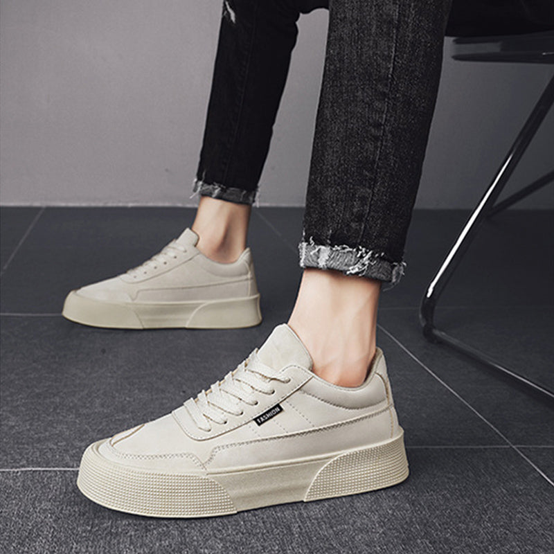 Casual Board Flat Shoes Men Breathable Thick-Soled Lace-Up Sneakers for Walking Running