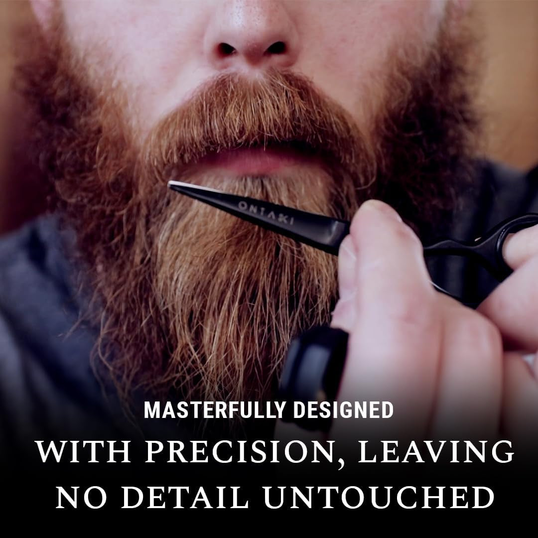 Japanese Steel Beard & Hair Trimming Scissors - 5.5 In, Black - Finger Rest & Tension Knob for Hair & Mustache Scissors - Alloy Steel for Mustache Kit