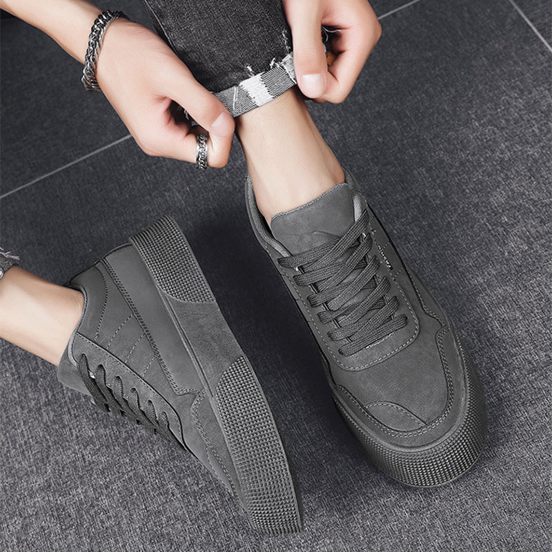 Casual Board Flat Shoes Men Breathable Thick-Soled Lace-Up Sneakers for Walking Running